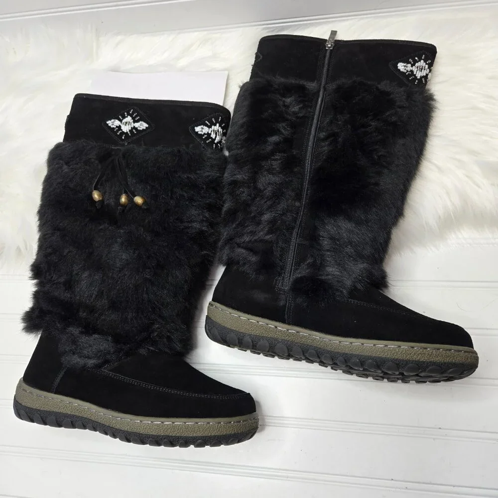 Wanderlust Women's Nika Black Fur Knee-High Boots Shoes 8 Wide W 1077498-9 New - Picture 7 of 16